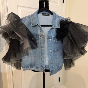 AKIRA Blue Denim Jacket with Black Tulle Accents
